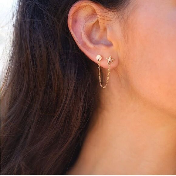 Gold 14k Gold Plated Star Chain Linked Earring Set - Picture 2 of 3